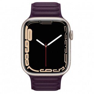 Apple Watch Series 7 // 41мм GPS // Корпус из алюминия цвета «сияющая звезда», кожаный браслет цвета «тёмная вишня», размер ремешка S/M