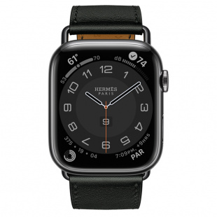 Apple Watch Series 7 Hermès // 45мм GPS + Cellular // Корпус из нержавеющей стали цвета «черный космос», ремешок Single Tour Attelage цвета Noir