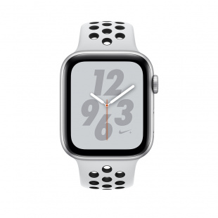Apple Watch Series 4 Nike+ // 44мм GPS + Cellular // Корпус из алюминия серебристого цвета, спортивный ремешок Nike цвета «чистая платина/чёрный» (MTXC2)