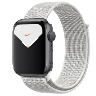 Apple Watch Series 5 // 40мм GPS + Cellular // Корпус из алюминия цвета «серый космос», спортивный браслет Nike цвета «снежная вершина»