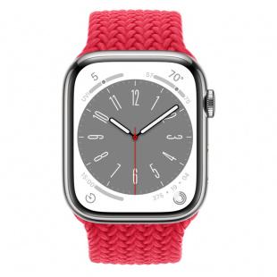 Apple Watch Series 8 // 45мм GPS + Cellular // Корпус из нержавеющей стали серебристого цвета, плетёный монобраслет цвета (PRODUCT)RED