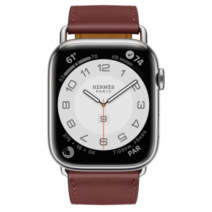 Apple Watch Series 7 Hermès // 45мм GPS + Cellular // Корпус из нержавеющей стали серебристого цвета, ремешок Single Tour Attelage цвета Rouge H