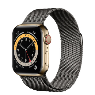 Apple Watch Series 6 // 40мм GPS + Cellular // Корпус из нержавеющей стали золотого цвета, миланский сетчатый браслет графитового цвета