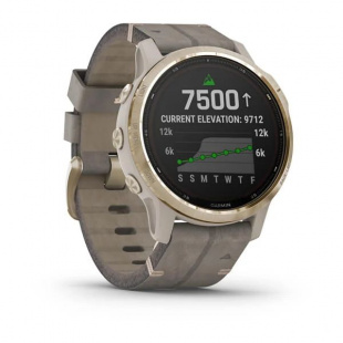 Мультиспортивные часы Garmin Fenix 6S Pro (42mm) Solar, стальной золотистый корпус, серый замшевый ремешок