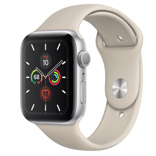 Apple Watch Series 5 // 40мм GPS // Корпус из алюминия серебристого цвета, спортивный ремешок бежевого цвета