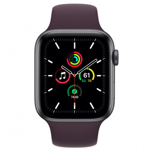Apple Watch SE // 44мм GPS // Корпус из алюминия цвета «серый космос», спортивный ремешок цвета «Тёмная вишня» (2020)