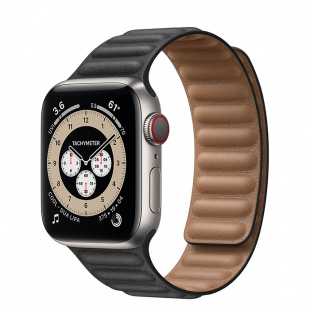 Apple Watch Series 6 // 44мм GPS + Cellular // Корпус из титана, кожаный браслет черного цвета, размер ремешка S/M