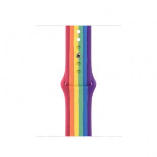 Apple Watch SE // 44мм GPS // Корпус из алюминия серебристого цвета, спортивный ремешок радужного цвета (2020)