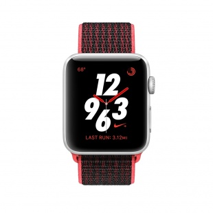 Apple Watch Series 3 Nike+ // 42мм GPS + Cellular // Корпус из серебристого алюминия, спортивный ремешок Nike черного цвета (MQLE2)