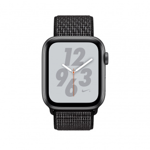 Apple Watch Series 4 Nike+ // 44мм GPS // Корпус из алюминия цвета «серый космос», ремешок из плетёного нейлона Nike чёрного цвета (MU7J2)