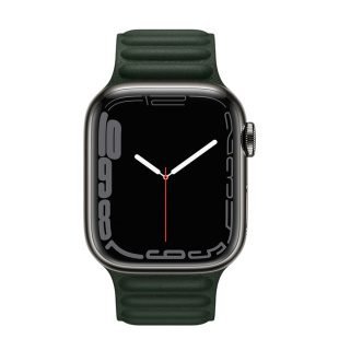 Apple Watch Series 7 // 41мм GPS + Cellular // Корпус из нержавеющей стали графитового цвета, кожаный браслет цвета «зелёная секвойя», размер ремешка S/M