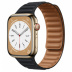 Apple Watch Series 8 // 45мм GPS + Cellular // Корпус из нержавеющей стали золотого цвета, кожаный браслет цвета "темная ночь", размер ремешка S/M