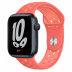 Apple Watch Series 7 // 45мм GPS // Корпус из алюминия цвета «тёмная ночь», спортивный ремешок Nike цвета «волшебная искра/нежная заря»
