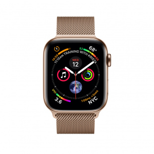 Apple Watch Series 4 // 44мм GPS + Cellular // Корпус из нержавеющей стали золотого цвета, миланский сетчатый браслет золотого цвета (MTV82)
