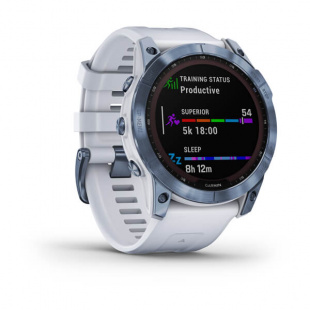 Мультиспортивные часы Garmin Fenix 7X (51mm) Sapphire Solar, титановый корпус цвета "синий минерал", белый силиконовый ремешок