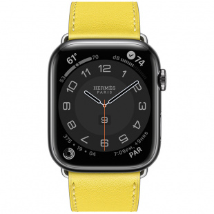 Apple Watch Series 7 Hermès // 41мм GPS + Cellular // Корпус из нержавеющей стали цвета «черный космос», ремешок Single Tour цвета Lime