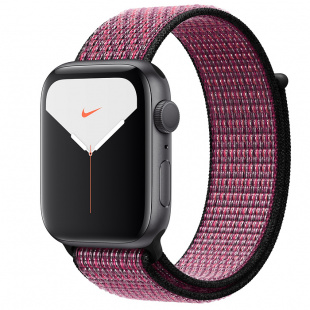 Apple Watch Series 5 // 44мм GPS + Cellular // Корпус из алюминия цвета «серый космос», спортивный браслет Nike цвета «розовый всплеск/пурпурная ягода»