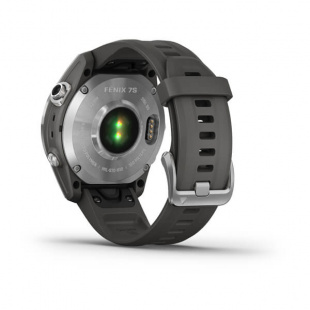 Мультиспортивные часы Garmin Fenix 7S (42mm) Solar, серебристый стальной корпус, графитовый силиконовый ремешок