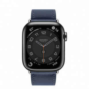 Apple Watch Series 7 Hermès // 45мм GPS + Cellular // Корпус из нержавеющей стали цвета «черный космос», ремешок Single Tour цвета Navy