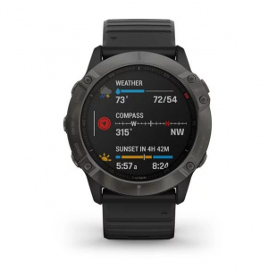 Мультиспортивные часы Garmin Fenix 6X (51mm) Sapphire, стальной серый DLC корпус, черный силиконовый ремешок