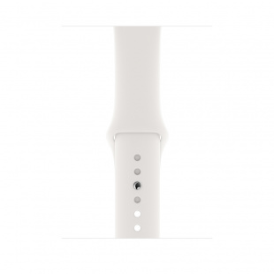 Apple Watch Series 4 // 44мм GPS // Корпус из алюминия серебристого цвета, спортивный ремешок белого цвета (MU6A2)