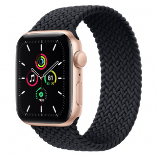 Apple Watch SE // 44мм GPS // Корпус из алюминия золотого цвета, плетёный монобраслет угольного цвета (2020)