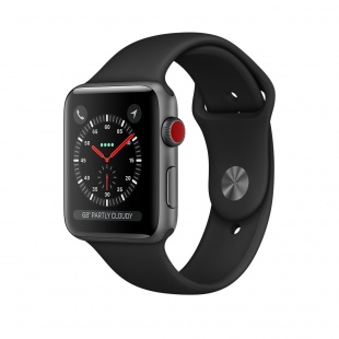 Apple Watch Series 3 // 38мм GPS + Cellular // Корпус из алюминия цвета «серый космос», спортивный ремешок чёрного цвета (MQJP2)