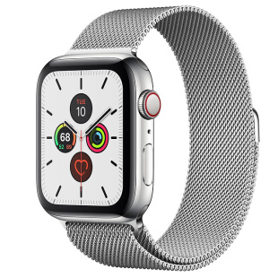 Apple Watch Series 5 // 44мм GPS + Cellular // Корпус из нержавеющей стали, миланский сетчатый браслет серебристого цвета