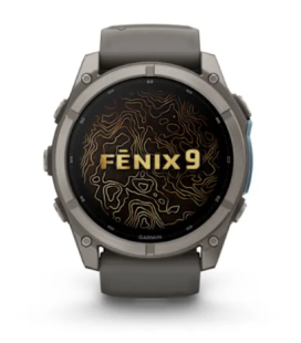 Мультиспортивные часы Garmin Fenix 9 (43mm), титановый корпус, серый силиконовый ремешок  (Pebble Gray)