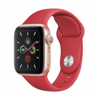 Apple Watch Series 5 // 40мм GPS // Корпус из алюминия золотого цвета, спортивный ремешок красного цвета