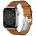 Apple Watch Series 7 Hermès // 45мм GPS + Cellular // Корпус из нержавеющей стали серебристого цвета, ремешок Single Tour цвета Fauve с раскладывающейся застёжкой (Deployment Buckle)