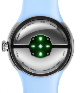Google Pixel Watch 2, Wi-Fi, серебристый корпус, спортивный ремешок синего цвета (Bay)