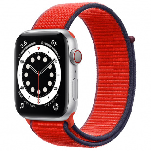 Apple Watch Series 6 // 40мм GPS + Cellular // Корпус из алюминия серебристого цвета, спортивный браслет цвета (PRODUCT)RED