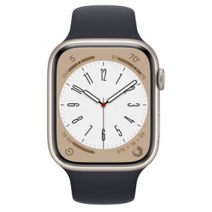 Apple Watch Series 8 // 45мм GPS // Корпус из алюминия цвета "сияющая звезда", спортивный ремешок цвета "темная ночь"