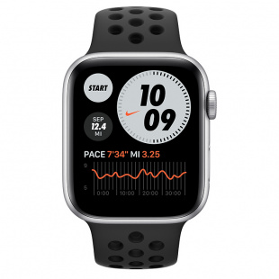 Apple Watch SE // 40мм GPS // Корпус из алюминия серебристого цвета, спортивный ремешок Nike цвета «Антрацитовый/чёрный» (2020)