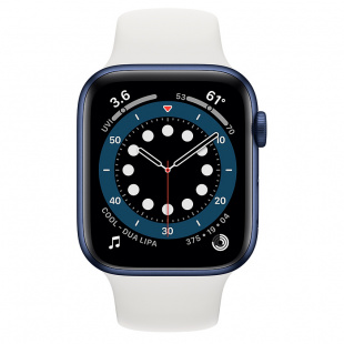 Apple Watch Series 6 // 44мм GPS // Корпус из алюминия синего цвета, спортивный ремешок белого цвета