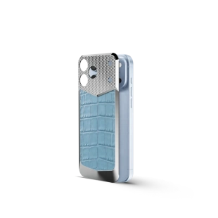 Магнитная накладка Golden Concept Magnetic Shield для iPhone 18 Pro Max, Alligator Edition (Light Blue)