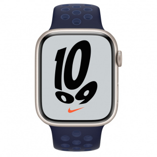 Apple Watch Series 7 // 45мм GPS // Корпус из алюминия цвета «сияющая звезда», спортивный ремешок Nike цвета «ночной ультрамарин/мистический ультрамарин»