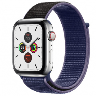 Apple Watch Series 5 // 44мм GPS + Cellular // Корпус из нержавеющей стали, спортивный браслет тёмно-синего цвета