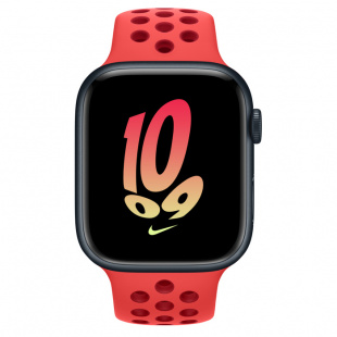 Apple Watch Series 8 // 45мм GPS + Cellular // Корпус из алюминия цвета "темная ночь", спортивный ремешок Nike цвета "ярко-малиновый/спортивный красный"