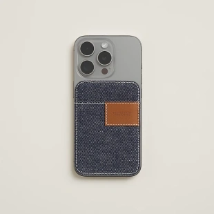 Чехол-бумажник Hermès "Jean patch" с MagSafe для iPhone, цвет Bleu Indigo/ Индиго