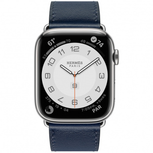 Apple Watch Series 7 Hermès // 41мм GPS + Cellular // Корпус из нержавеющей стали серебристого цвета, ремешок Single Tour цвета Navy