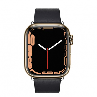 Apple Watch Series 7 // 41мм GPS + Cellular // Корпус из нержавеющей стали золотого цвета, ремешок цвета «тёмная ночь» с современной пряжкой (Modern Buckle), размер ремешка S