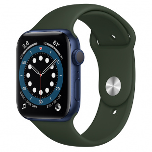 Apple Watch Series 6 // 40мм GPS // Корпус из алюминия синего цвета, спортивный ремешок цвета «Кипрский зелёный»