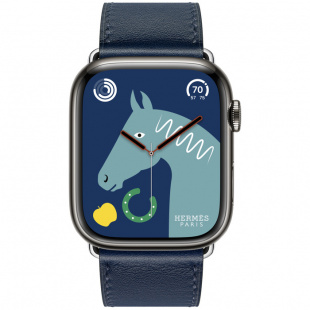 Apple Watch Series 8 Hermès // 45мм GPS + Cellular // Корпус из нержавеющей стали цвета «черный космос», ремешок Single Tour цвета Navy