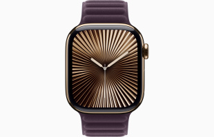 Apple Watch Series 10 // 42мм GPS+Cellular // Корпус из титана золотого цвета, браслет цвета "Ежевика", размер M/L