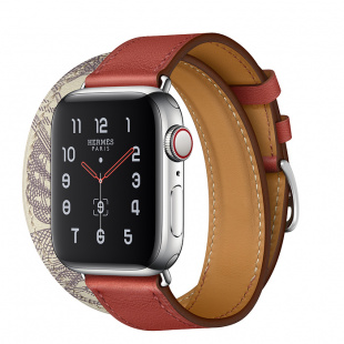 Apple Watch Series 5 Hermès // 40мм GPS + Cellular // Корпус из нержавеющей стали, ремешок Double Tour из кожи Swift цвета Brique/Béton