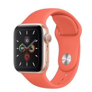 Apple Watch Series 5 // 44мм GPS + Cellular // Корпус из алюминия золотого цвета, спортивный ремешок цвета «спелый клементин»