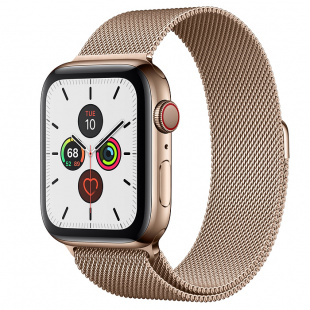 Apple Watch Series 5 // 44мм GPS + Cellular // Корпус из нержавеющей стали золотого цвета, миланский сетчатый браслет золотого цвета