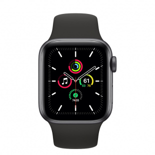 Apple Watch SE // 44мм GPS /+ Cellular / Корпус из алюминия цвета «серый космос», спортивный ремешок черного цвета (2020)